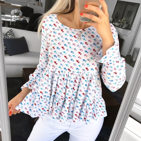 ❤️ JANE AND DELANCEY HEART RUFFLE LONG SLEEVE TOP! - Picture 1 of 12